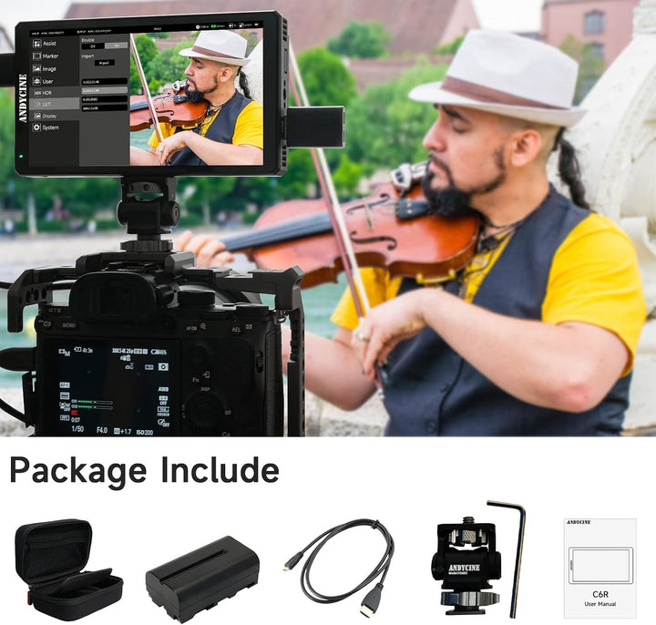 ANDYCINE C6R 6 Zoll Touchscreen Kamera DSLR Filed Monitor mit USB 2.0 Recorder 3D LUT Wellenform 4K