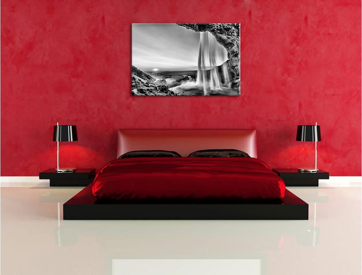 Pixxprint Grossartiger Wasserfall / 100x70cm Leinwandbild bespannt auf Holzrahmen/Wandbild Kunstdruc