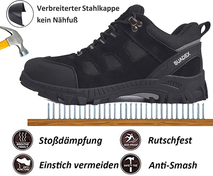 SUADEX Sicherheitsschuhe Arbeitsschuhe Herren Damen Leicht Stahlkappenschuhe Atmungsaktiv mit Stahlk