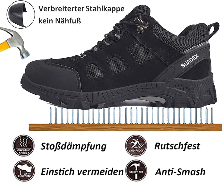 SUADEX Sicherheitsschuhe Arbeitsschuhe Herren Damen Leicht Stahlkappenschuhe Atmungsaktiv mit Stahlk