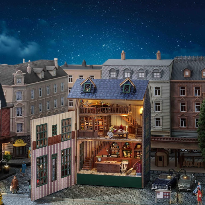 CUTEROOM Miniatur Haus, DIY Puppenhaus Set aus Holz, Mini Hausbau-Set mit Möbeln und LED Licht, Gebu