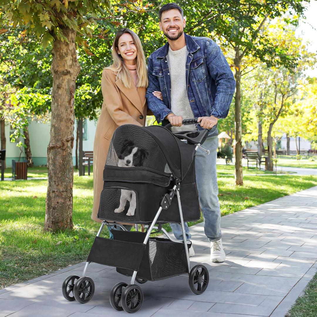 YITAHOME Hundewagen Haustiere Buggy bis 15kg, Hundebuggy mit Netzfenstern & Getränkehalter & Ablagek