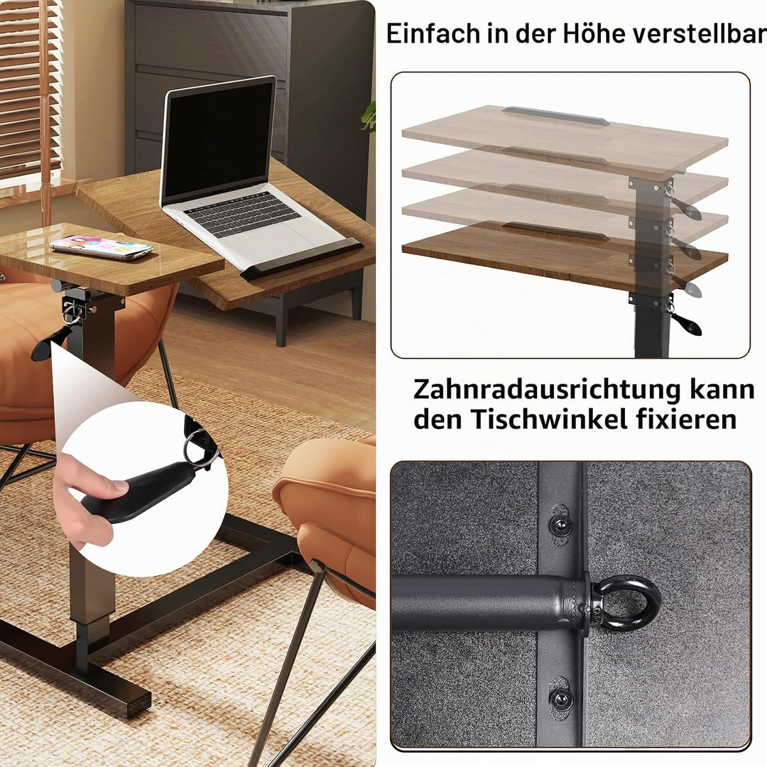 FATIVO Beistelltisch Höhenverstellbar Betttisch Klappbar: 73.5-97 cm Pflegetisch mit Rollen Laptopti