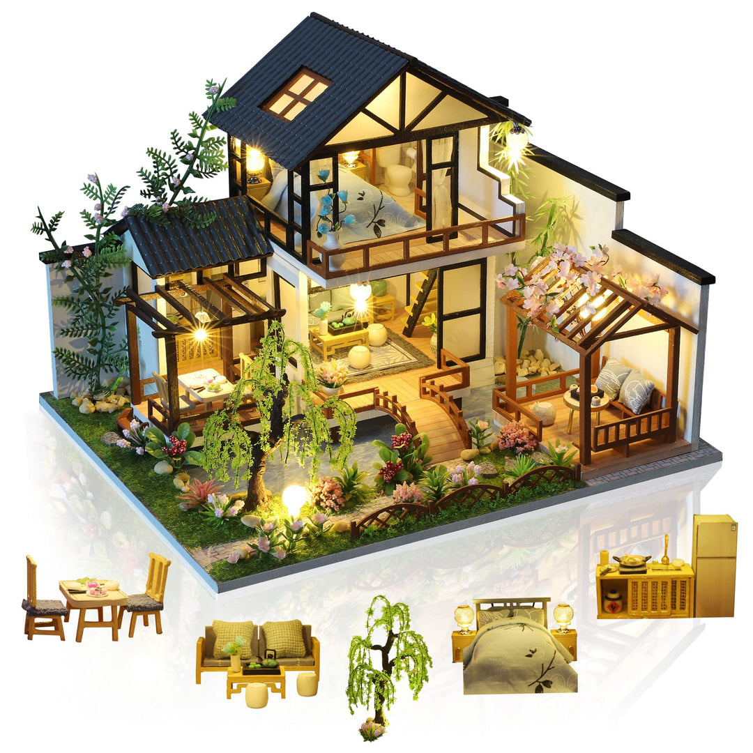 Cuteefun DIY Miniatur Puppenhaus Kit zum BAU Miniatur Haus mit Musik Möbeln und Werkzeugen Selber Ba