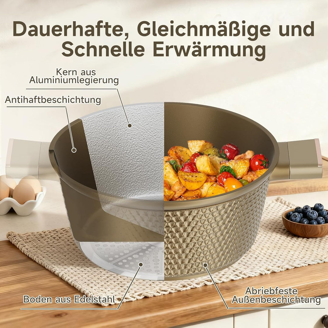 HOMELUX Topfset Induktion 8-teilig, 20/24/28/32cm Kochtopf Set mit Antihaftbeschichtet, Kochtöpfe In