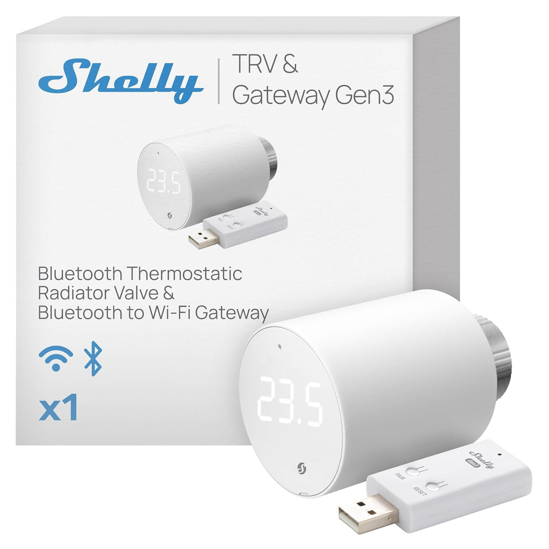 Shelly Blu TRV & Shelly Blu Gateway Gen3 - Thermostatisches Heizkörperventil, Bluetooth-Drehventil m