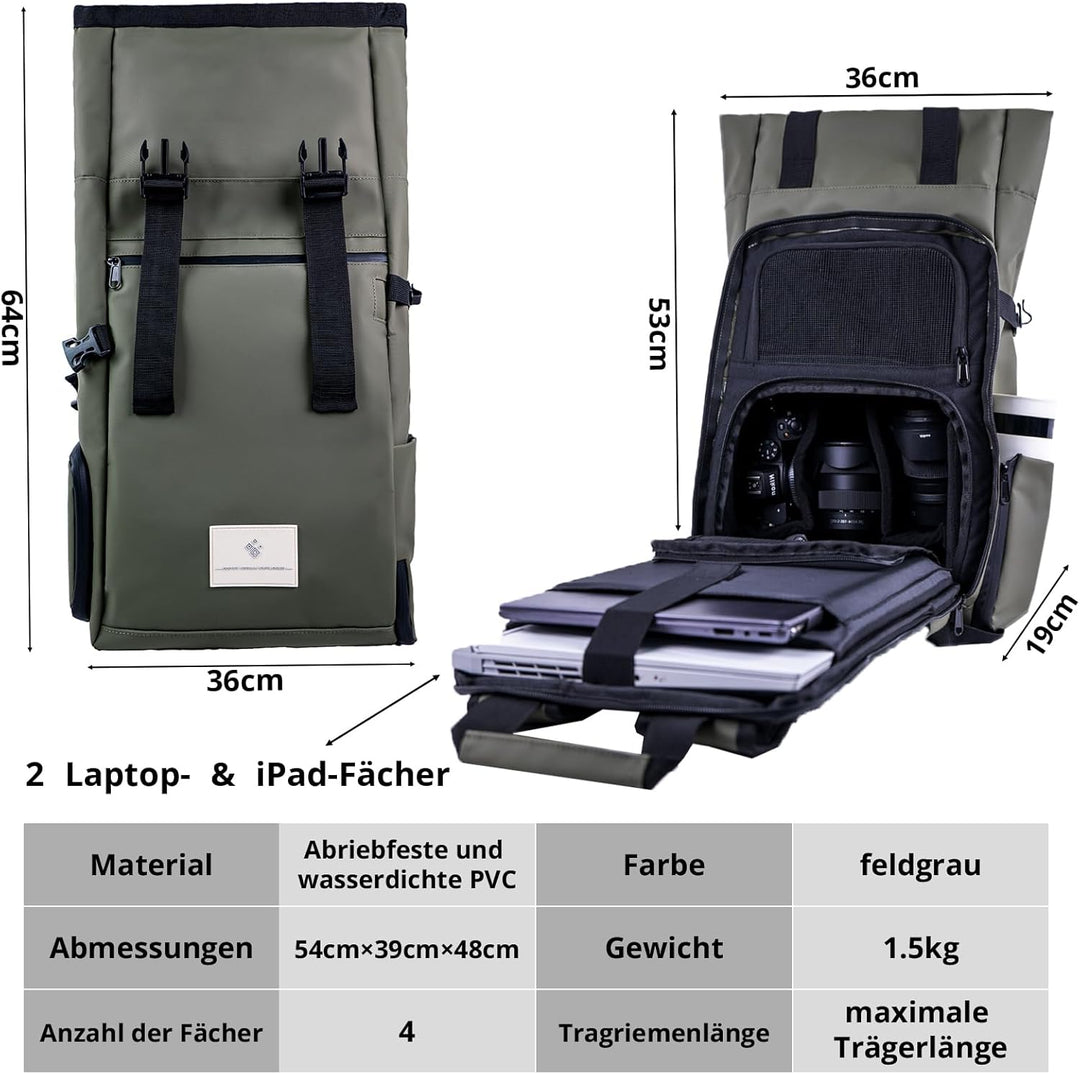 Kamerarucksack wasserdicht mit Trinksystem | Modularer Fotorucksack für Stativ | Schneller Kamera-Zu