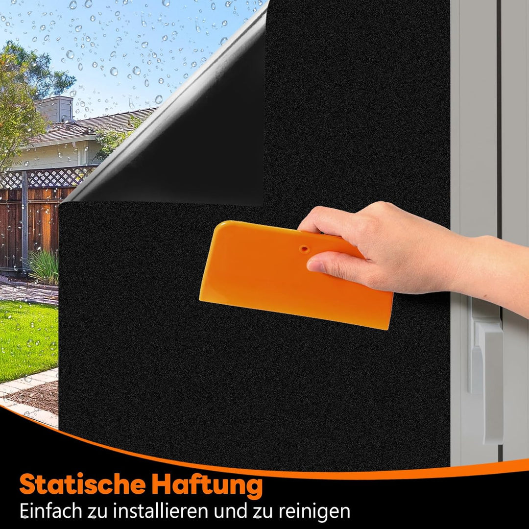 Funfox Fensterfolie Schwarz Verdunkelungsfolie Blickdicht Fenster Sonnenschutz Milchglasfolie Selbst