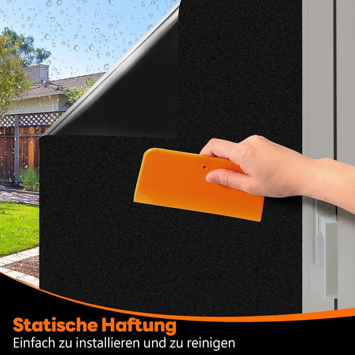 Funfox Fensterfolie Schwarz Verdunkelungsfolie Blickdicht Fenster Sonnenschutz Milchglasfolie Selbst