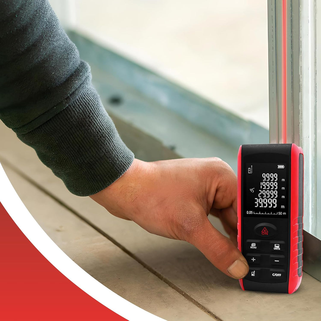 Retoo Laser Entfernungsmesser 50 m – Digitales Messgerät mit Wasserwaage & Winkelmesser, ±1,5 mm Gen