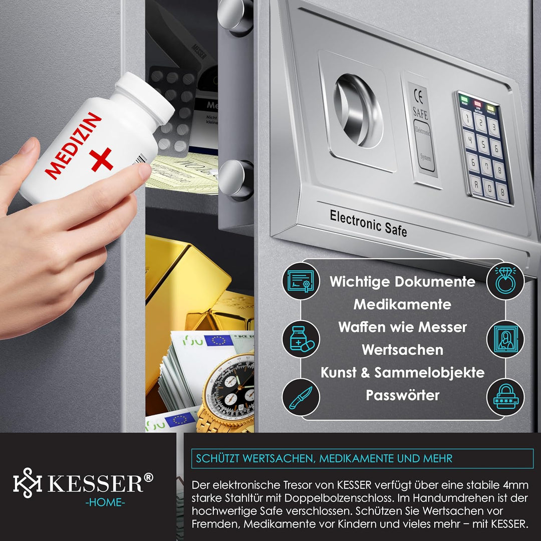 KESSER® Elektr. Tresor | 50x35x34,5 XXL | Türstärke 4mm | Elektronischer Safe | Doppelbolzenverriege
