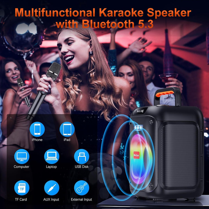 Karaoke-Maschine mit 2 Mikrofonen für Erwachsene Kinder, Bluetooth-Caraoke-Lautsprecher mit Bass/Höh