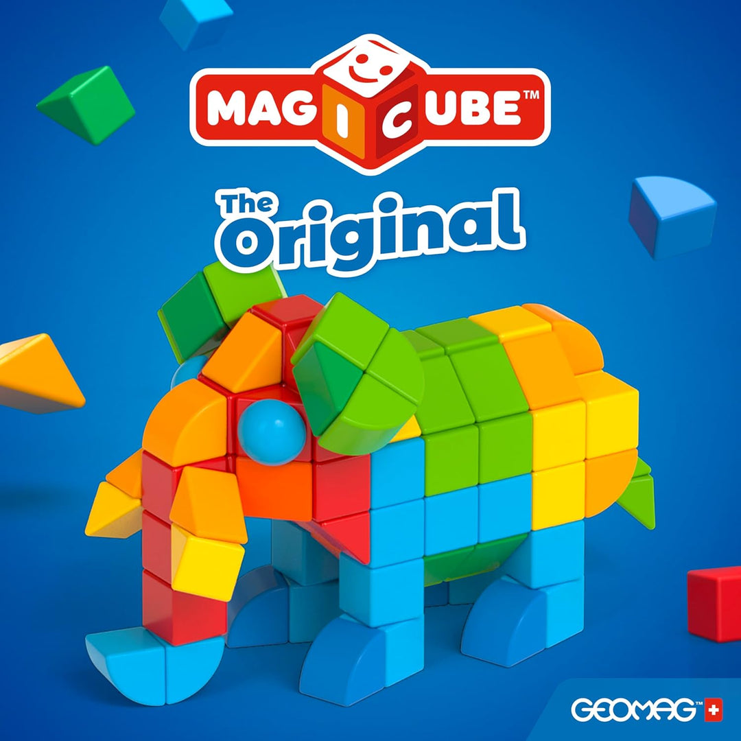 GEOMAG - MAGICUBE - 9 Magnetische Bausteine Rot/Orange/Blau - Pädagogisches Spielzeug Für Kinder Ab