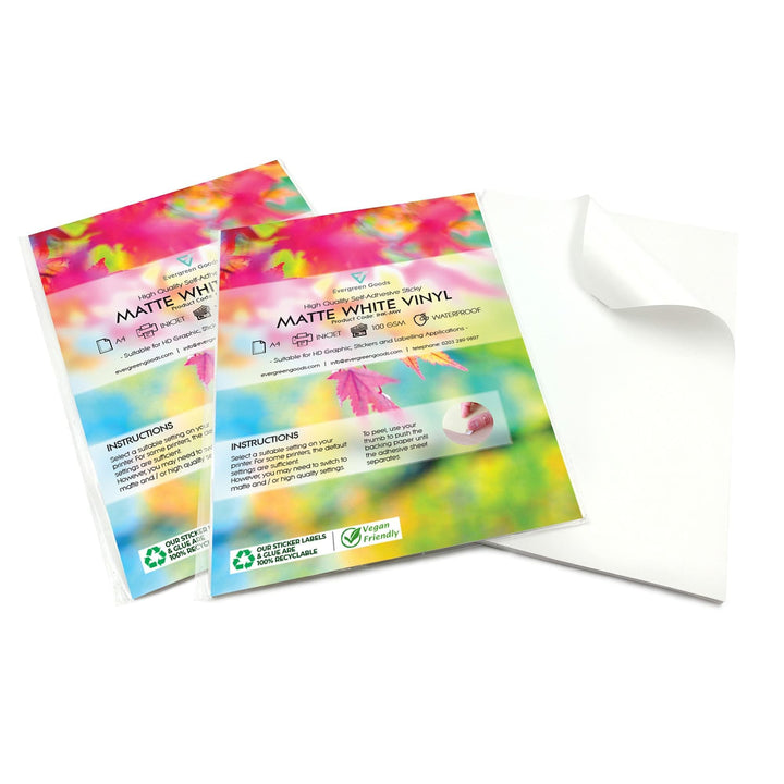 2 x 20 Blatt Weiss Wasserdicht A4 Vinyl Matt Selbstklebend Aufkleber Qualität Inkjet bedruckbar 2 Pa