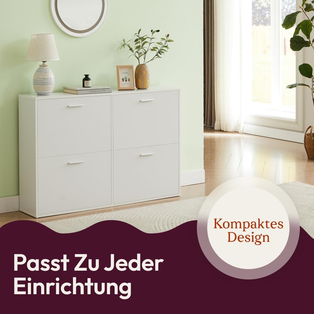 CASABEL Schuhschrank mit 4 Klappen – Schuhschrank Eingang Weiss, Modernes Design, Grosse Kapazität 2