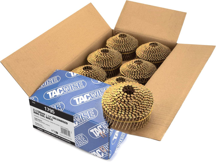 Tacwise 1796 FCN55V Druckluft-Coilnagler mit 5400 Typ 2,1/38 mm Verzinkte Kugelförmige Coilnägel FCN