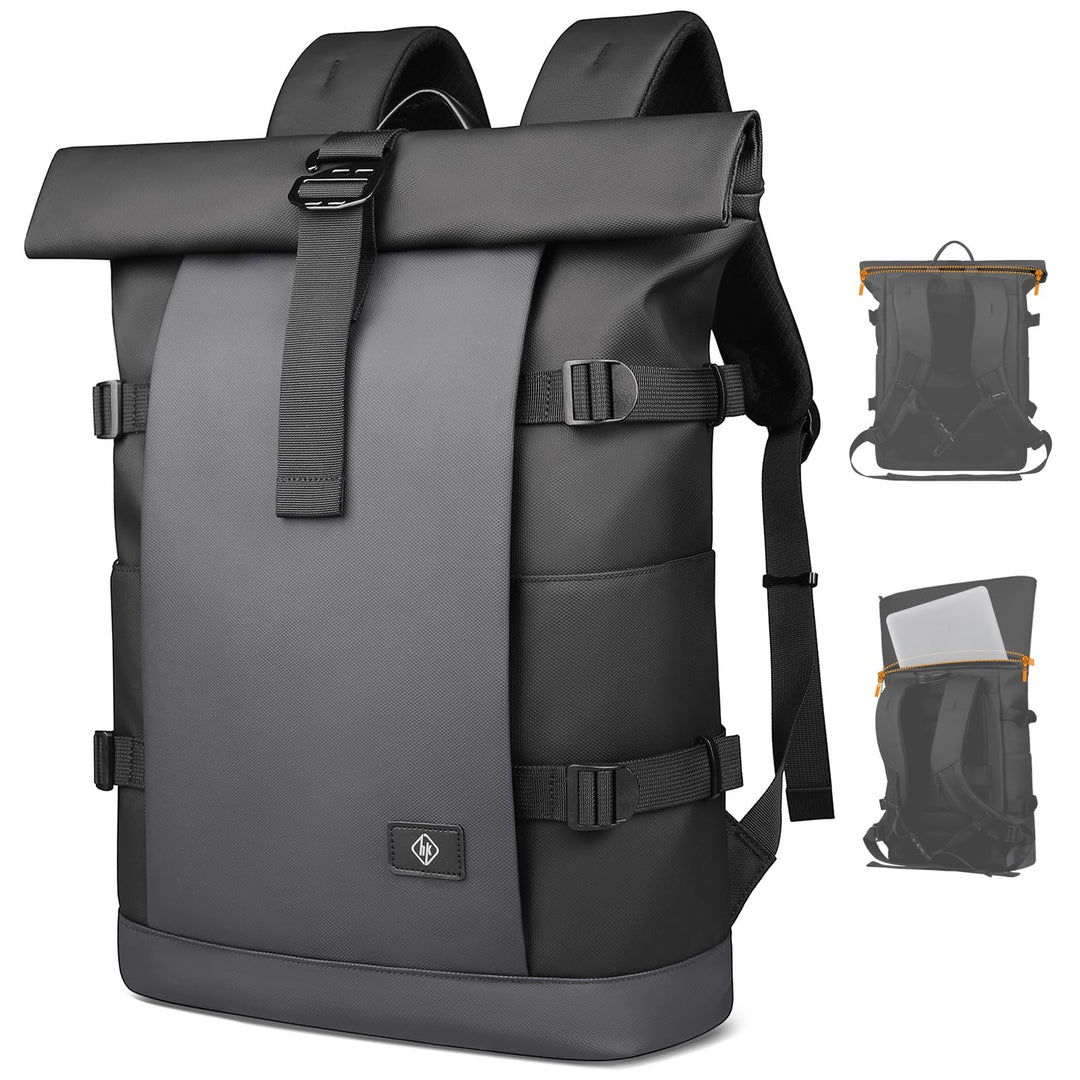 hk Rolltop Rucksack Herren & Damen, 15,6 Zoll Laptop Rucksack Wasserdicht Gross Reiserucksack, Diebs