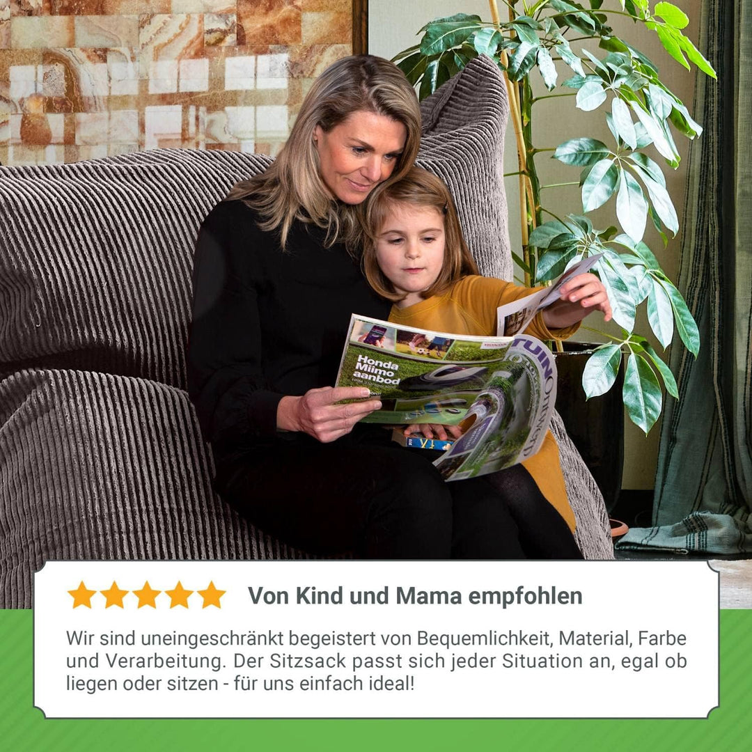Green Bean XXL Sitzsack aus Cordstoff 370 Liter EPS-Perlen Füllung - Kuschelig Weich Robust & Waschb