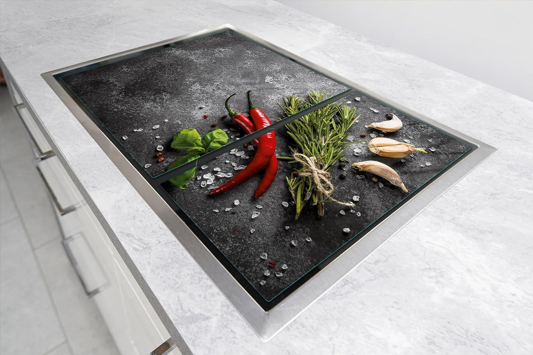 TMK ArtDeko Herdabdeckplatte 2 Teilig 40x52 + 35x52 cm - Spritzschutz Herdabdeckung – Herdschutz aus