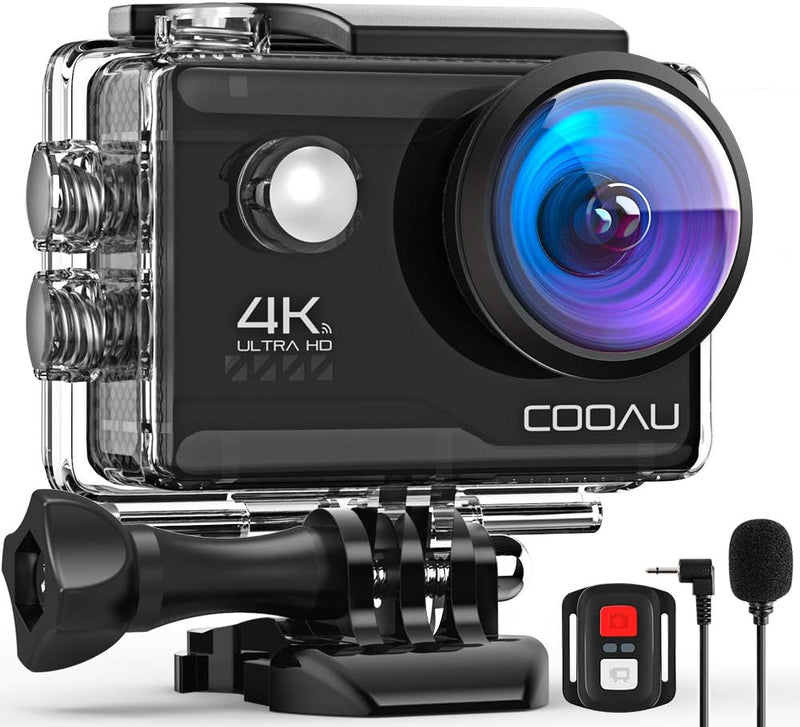 COOAU Action Cam HD 4K 20MP WiFi mit externem Mikrofon Unterwasserkamera 40M mit Fernbedienung Actio