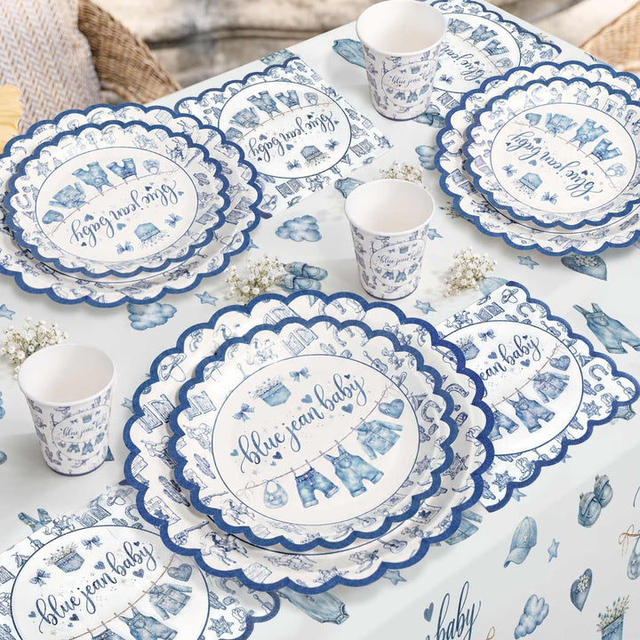 Heboland Babyparty Junge Pappteller Set für 25 Gäste, 125 Stück its a boy Baby shower mit Teller für