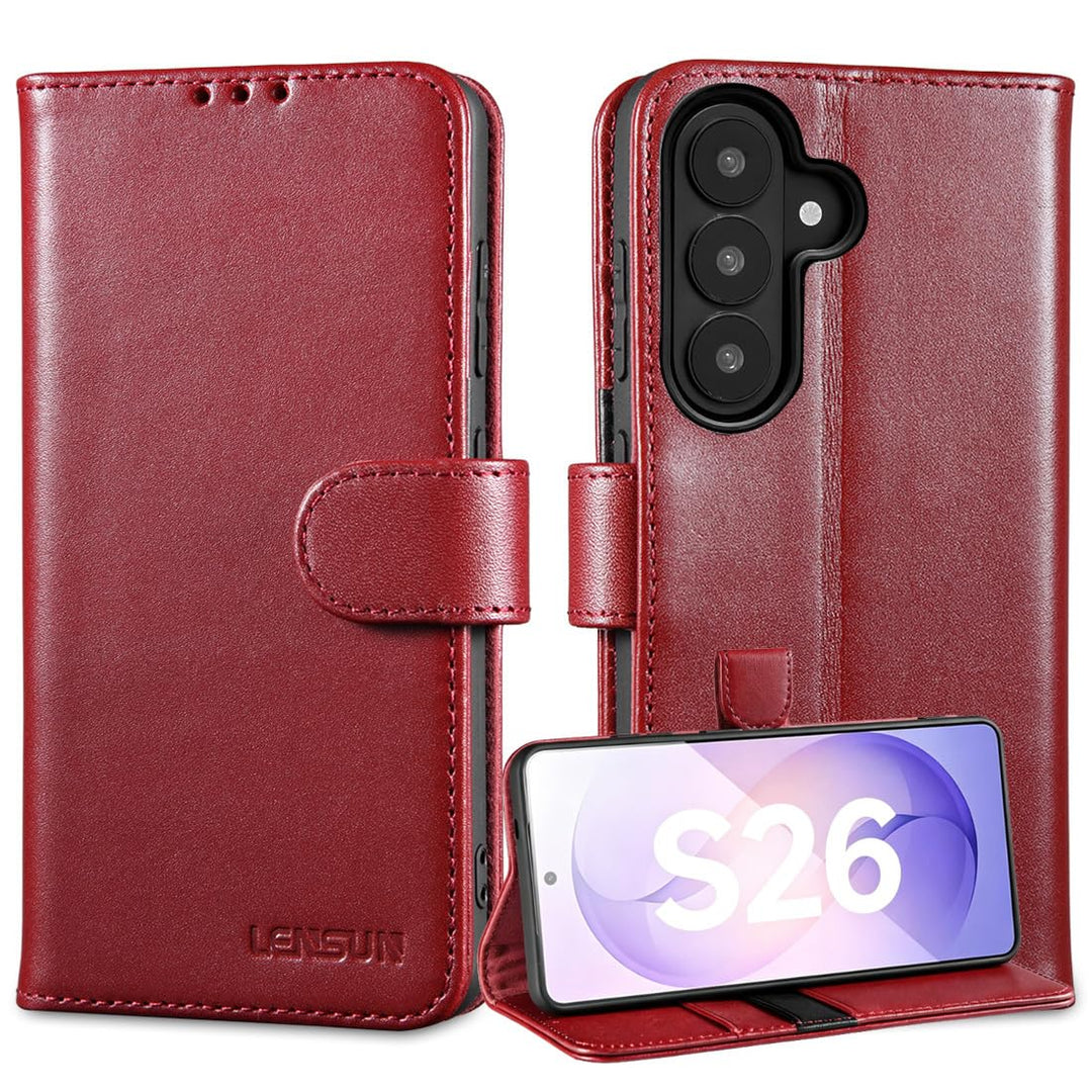 LENSUN Echtleder Hülle für Samsung Galaxy S26 5G, Handyhülle Echtes Leder [RFID Schutz][Magnetversch