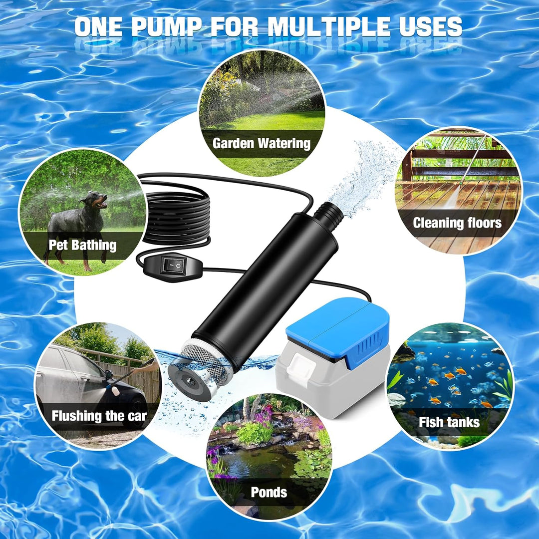 Tauchpumpe kompatibel mit Makita 18V Batterie, 30L/min, Aufzug 15FT, 120W angetriebene Wasserpumpe,