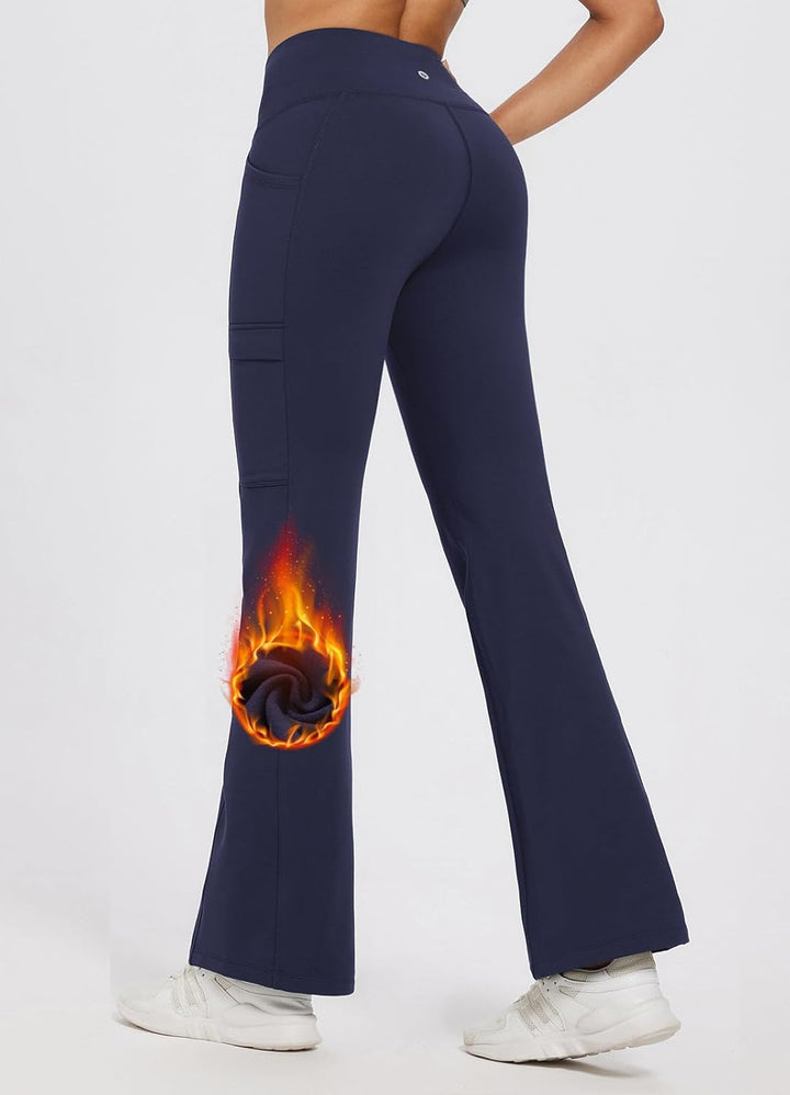 baleaf Thermo Hose Damen Thermo Leggings mit Taschen Wanderhose Wasserabweisend Bootcut Leggings Sch