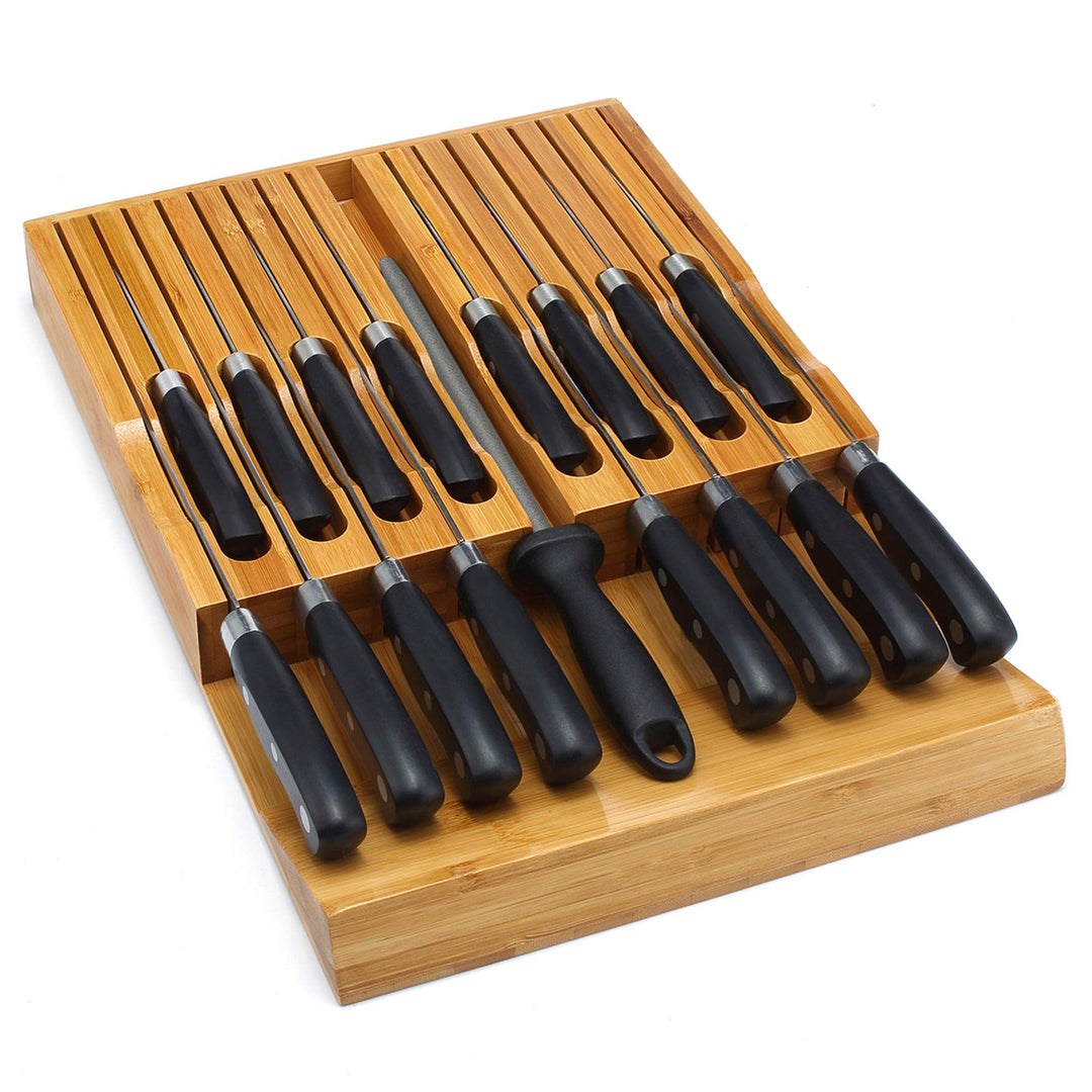VaeFae In-Drawer Knife Block,Bambus Messer Schublade Organizer Insert, Küchenmesser-Schublade zur Au
