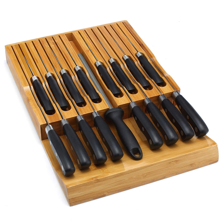 VaeFae In-Drawer Knife Block,Bambus Messer Schublade Organizer Insert, Küchenmesser-Schublade zur Au