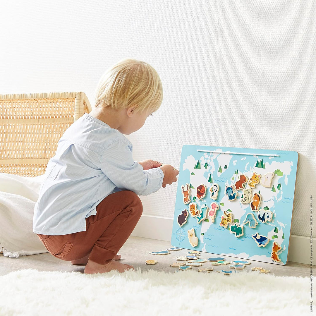 Janod - Minikids – Magnet-Puzzle der Welt - 40 Magnete aus FSC-Holz - Mit 1 Poster - Lernspiel - Mag
