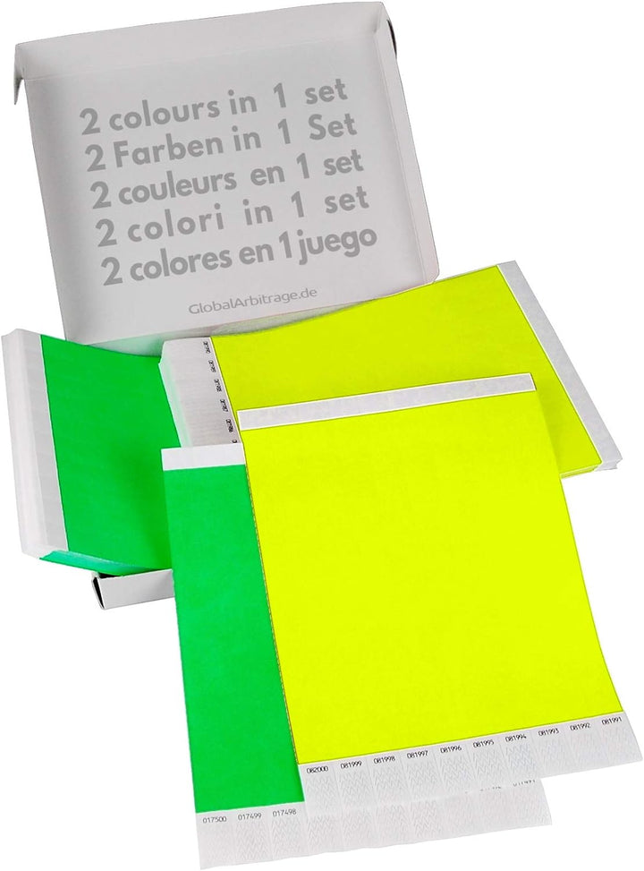 Grün+Gelb Vorteilspack: 2x500 Eintrittsbänder aus Tyvek zum selbst gestalten und bedrucken von GA Ev