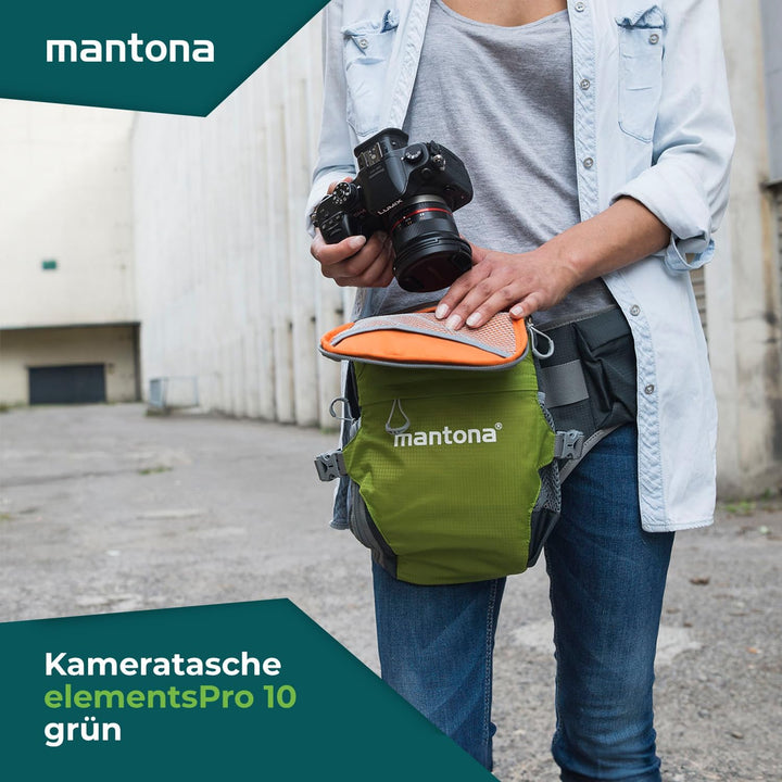 Mantona elementsPro 10 grün - Kameratasche für Outdoor Fotografen mit Hüftgurt, atmungsaktiver Polst