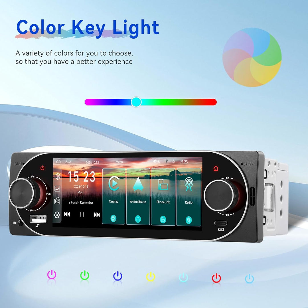CAMECHO Autoradio 1 Din Wireless Carplay Android Auto Radio Bluetooth 5.2 mit Rückfahrkamera, 5.1 Zo