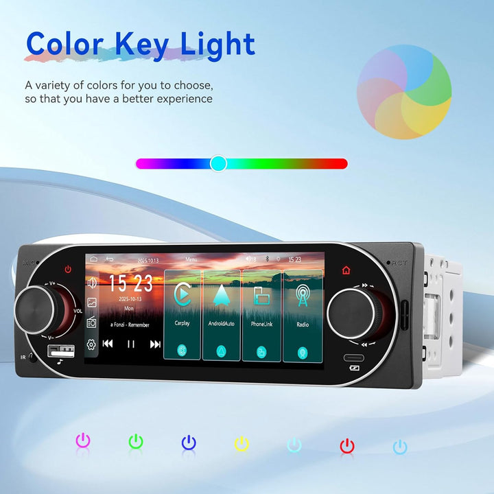 CAMECHO Autoradio 1 Din Wireless Carplay Android Auto Radio Bluetooth 5.2 mit Rückfahrkamera, 5.1 Zo