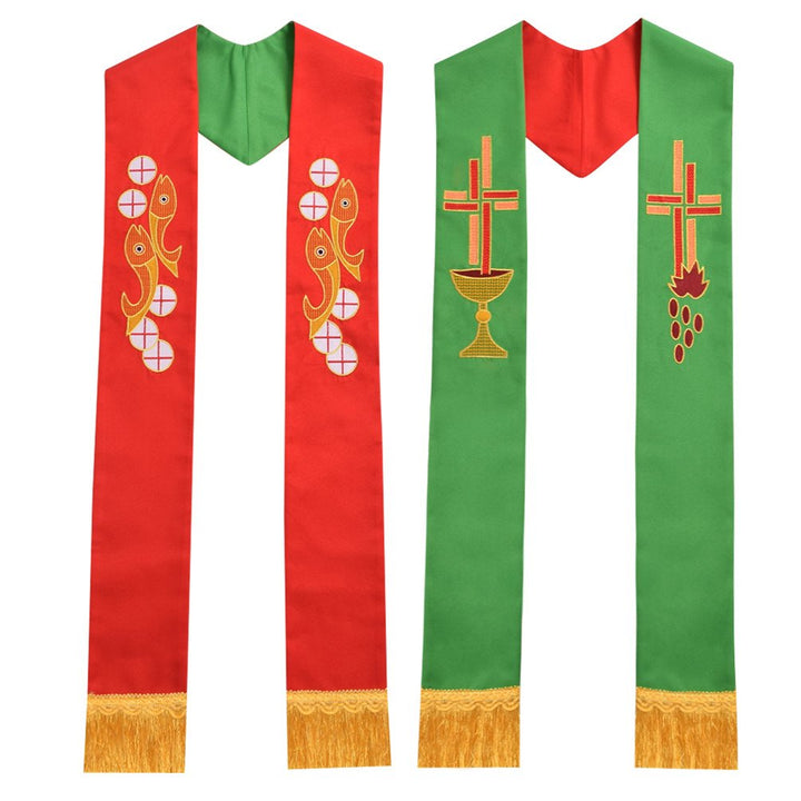 BLESSUME Kirche Stola Priester Masse Umkehrbare Gestickte Stola Weiss & Lila (Muster 1)