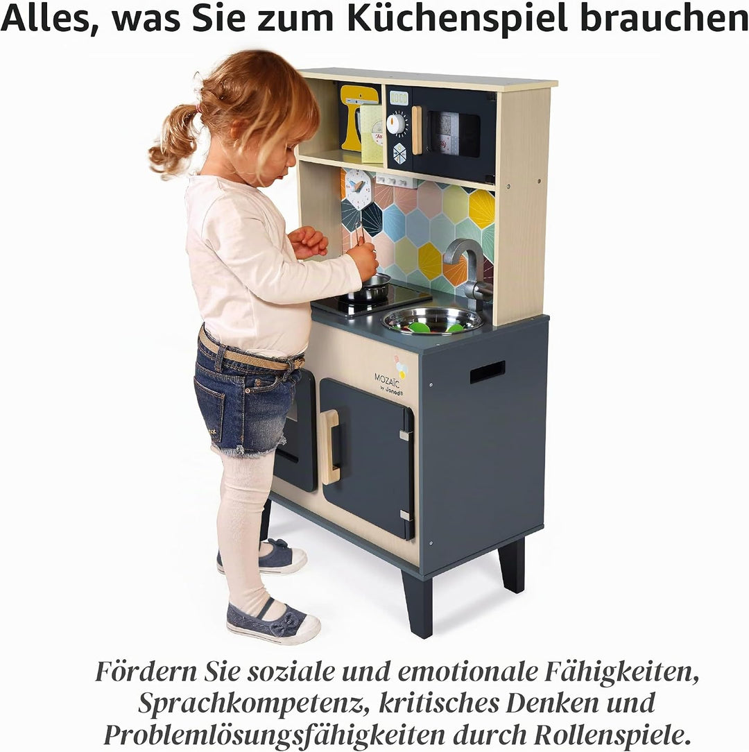 Janod - Mozaïc Big Cooker - Spielküche für Kinder - Kinderküche mit Sound und Licht - Holzküche mit