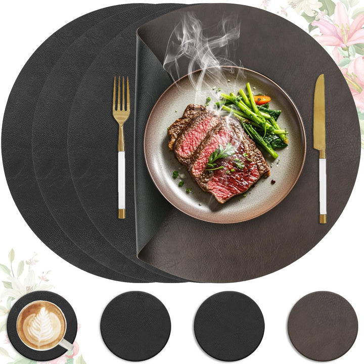4er Set Tischset aus Leder-Imitat，Platzsets abwaschbar und wasserdicht，Platzdeckchen Lederoptik mit
