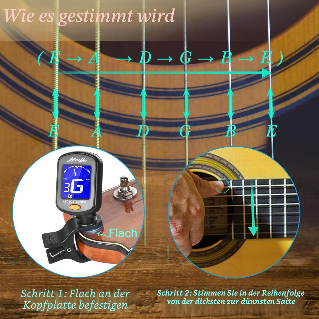 Stimmgerät für Chromatic, Gitarre, Bass, Violine, Ukulele, inklusive Kapodaster und Halterung Capo+T