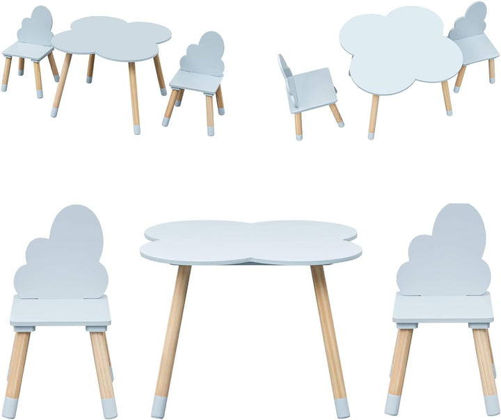 Rebecca Mobili RE7141 Kindertisch- und Stuhlset, Hellblau Braun, MDF-Kiefer, für Spielzimmer, Kinder