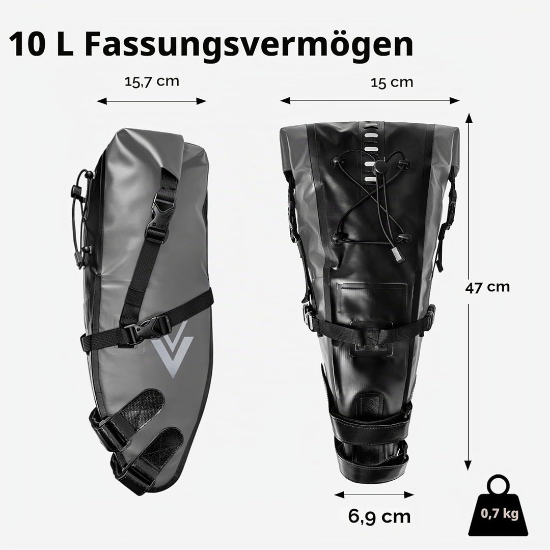 wasserdichte Fahrrad-Satteltasche - 10L Rollverschluss Fahrradsatteltasche Unter Sattel Aufbewahrung