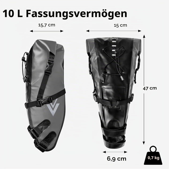 wasserdichte Fahrrad-Satteltasche - 10L Rollverschluss Fahrradsatteltasche Unter Sattel Aufbewahrung