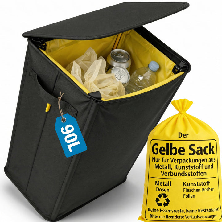 Gelber Sack Ständer 90L – Stabiler Müllsackständer für Gelbe Säcke 60–120L mit Halteclips & Metallra