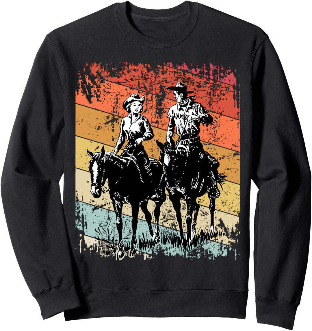 Vintage Cowboy und Cowgirl Reiten Pferde im Westland Sweatshirt