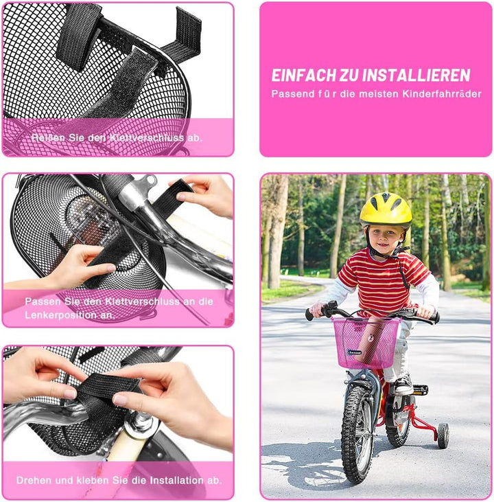 ANZOME Fahrradkorb Kinder, Metall Fahrradkorb vorne Kinder für Mädchen Jungen, Lenkerkorb mit Klettv