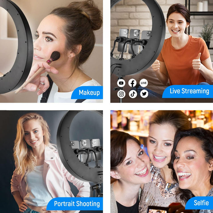 NEEWER 19Zoll Ringlicht mit Ständer,3 Telefonhalterungen & Mini Kugelkopf,verbesserte 2,4G&Touch Ste