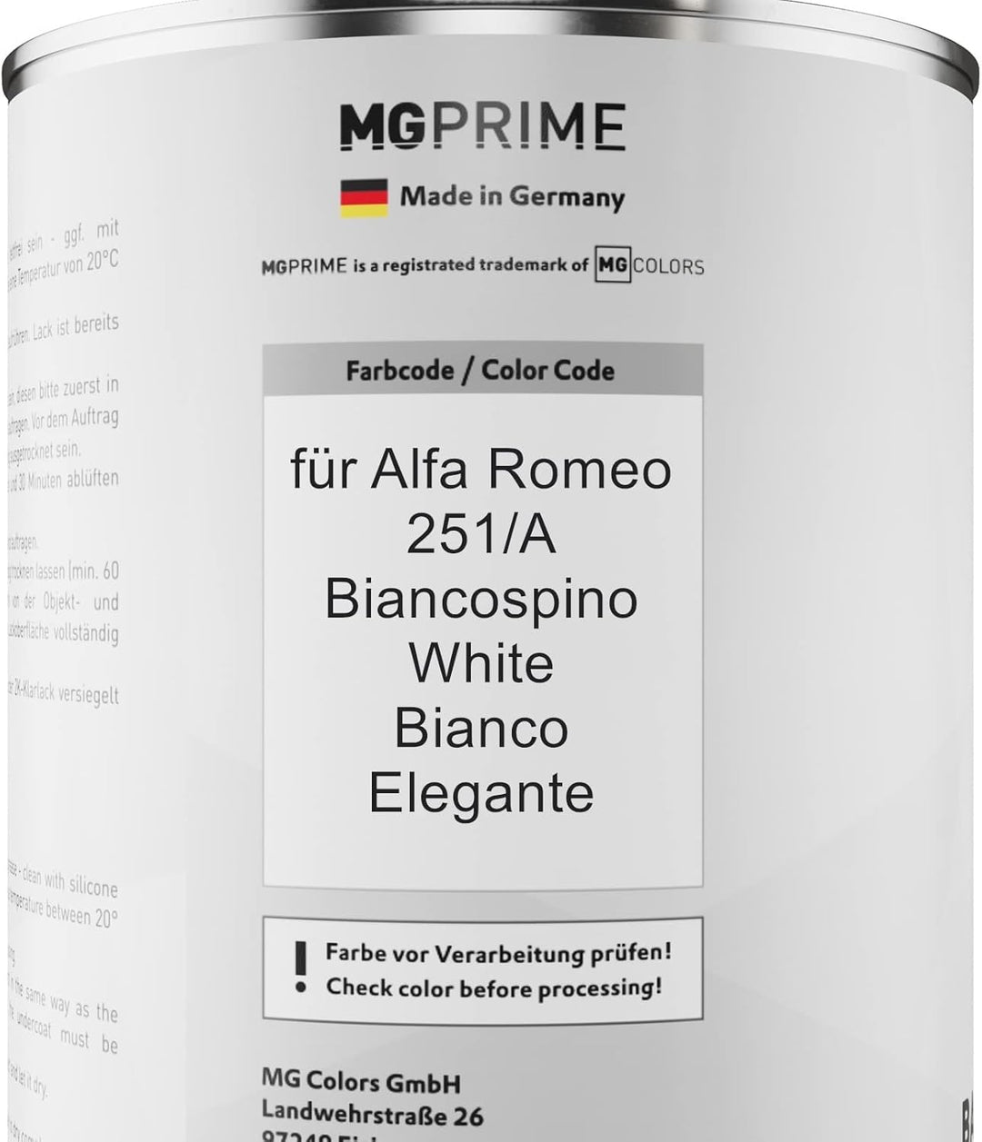 MG PRIME Autolack Dose Set für Alfa Romeo 251/A Biancospino White/Bianco Elegante Basislack 2K Klarl