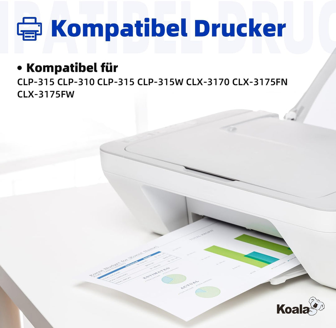 Koala 4er-Pack CLT409S Toner Kompatibel Tonerkartuschen Ersatz für Samsung CLP310 CLP315 CLX3170 CLX