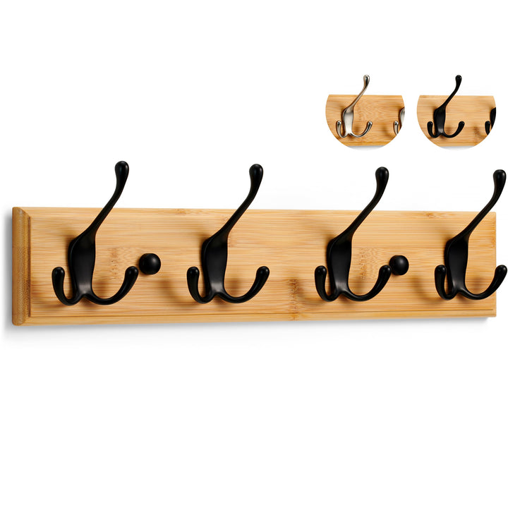 LARHN Garderobenhaken Holz - Garderobenleiste Holz mit 4 Haken in Schwarz - 42 cm - Kleiderhaken Wan