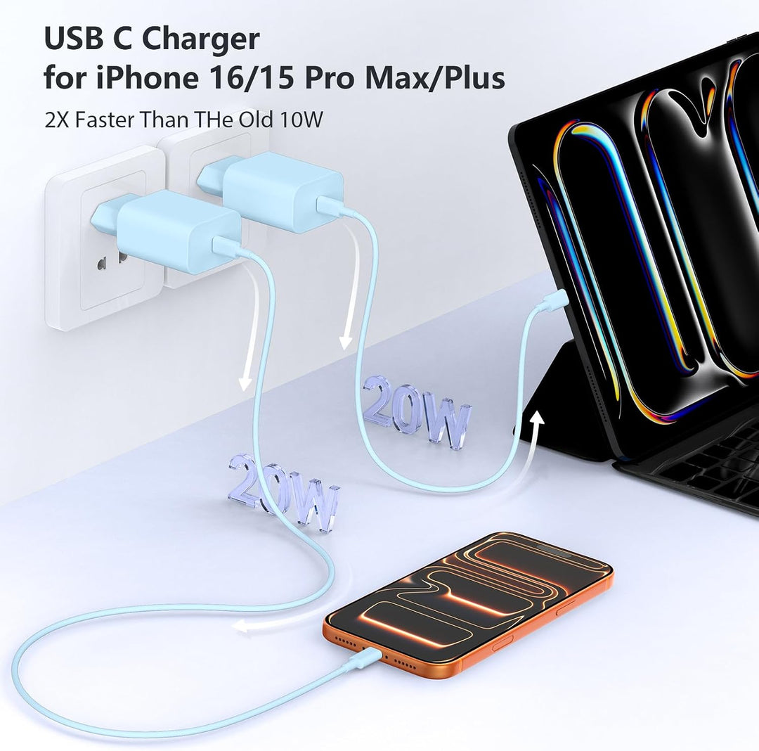 2Pack USB C Ladegerät für iPhone 17E/16 15 17 Pro Max/17 16 15 Pro/16 15 Plus/17 Air/17 16 15, 20W U